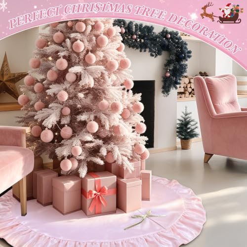 48 Inches Velvet Halloween Tree Skirt Decorations Pink Luxury Xmas Fur Plush Skirts for Halloween Merry Christmas Party Rustic Vintage Holiday Home Winter - Image 4