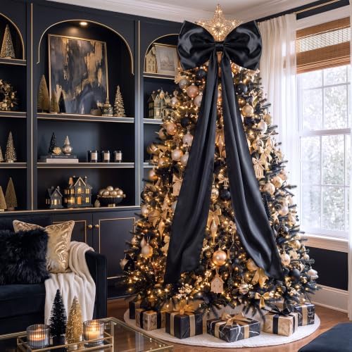 Daifunli 24 x 79 Inches Giant Satin Bow Christmas Tree Topper,Black - Image 4
