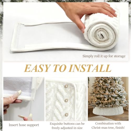 OurWarm Adjustable White Christmas Tree Collar, Rustic Faux Fur Tree Skirt for Xmas Trees Decorations, Farmhouse Christmas Tree Ring Base Cover Modern Boho Holiday Winter Decor - Image 4