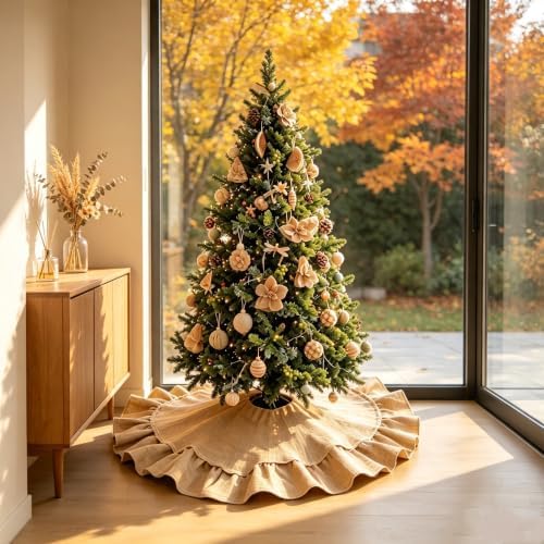 yuboo 36 Inch Burlap Christmas Tree Skirt, with Ruffle Border and Bow Ties by yuboohomedecorations