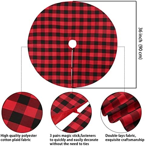 36 Inch Black Red Buffalo Plaid Christmas Tree Skirt - Image 3