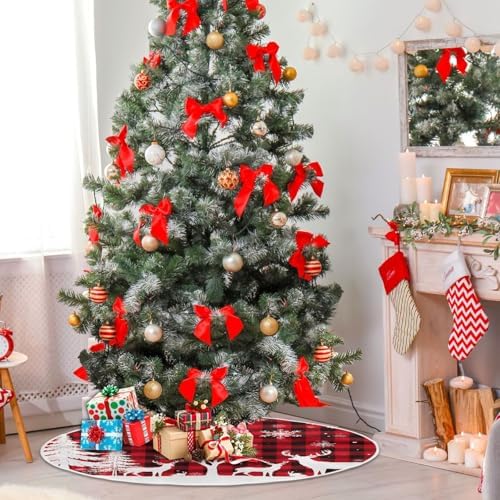 Christmas Tree Skirt Deer Buffalo Plaid Small Xmas Tree Skirts Decorations 36 inch Burlap Tree Mat Cover for 4 ft Trees Holiday Party - Image 6