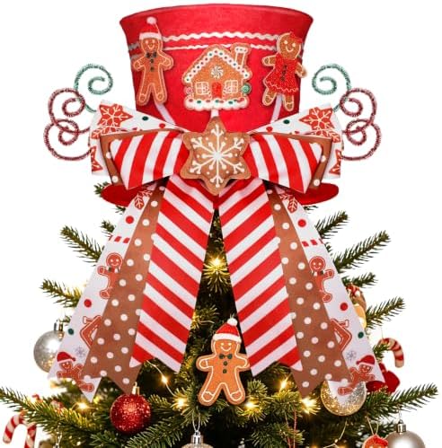 CiyvoLyeen Gingerbread Christmas Tree Topper Red Top Hat with Candy Cane by CiyvoLyeen