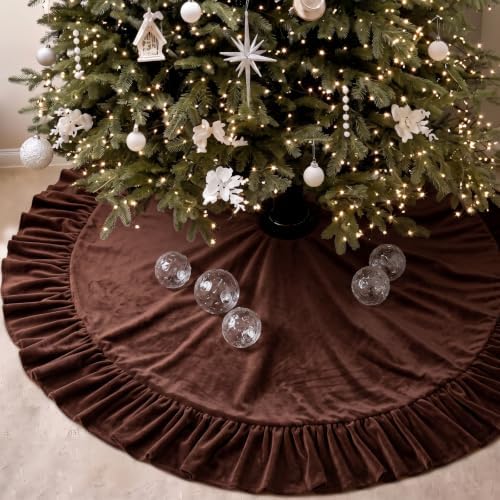 Velvet Christmas Tree Skirt, 60 Inches, Bow Style, Brown by Vertintong