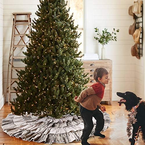 yuboo 48 Inch Western Farmhouse Tree Skirt, 6-Layer Ruffled Wood Grain & Burlap Design, Rustic Country Cowboy Holiday Decoration for 6-7.5 Ft Trees - Image 5