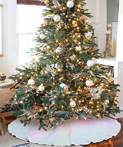 B-COOL 48 Inch Christmas Tree Skirt Large Sequin Tree Skirt Carpets White - Image 2