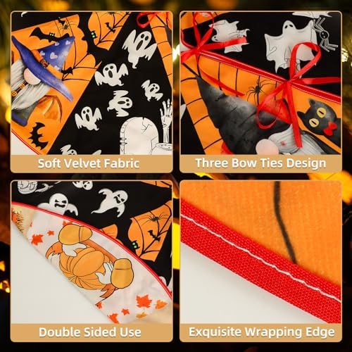 Fall Halloween Tree Skirt 36 Inch Reversible Thanksgiving Day Double Sided Print Mat Christmas Party Supplies for Home Tabletop Trees Holiday Decoration - Image 4