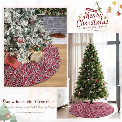 36 Inch Buffalo Plaid Tree Skirt Fabric Christmas Snowflake Tree Skirt - Image 4