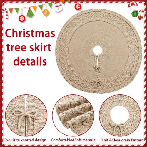 YUJUN 48 in Beige Christmas Knitted Tree Skirt for Xmas Home Decoration - Image 3