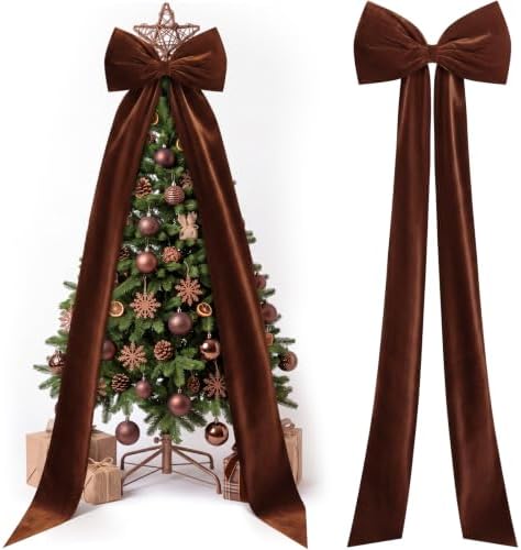 Knitgrip Extra Large Velvet Christmas Tree Topper Bow, Brown, 118 Inch by Knitgrip