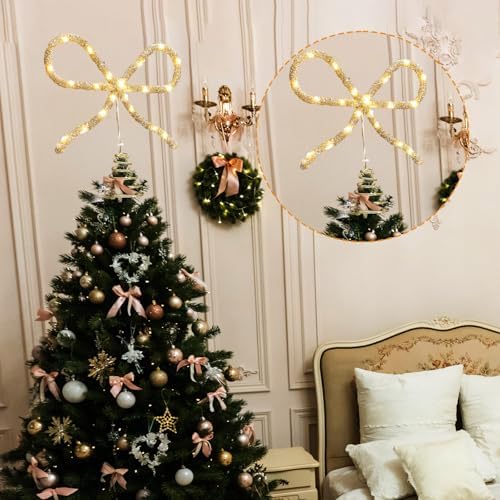 Retisee 9.8 Inch LED Bow Tree Topper Rhinestone Christmas Decor,Gold - Image 5