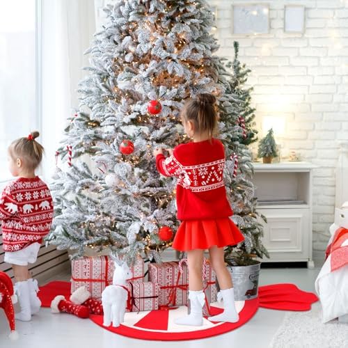 Candy Christmas Tree Skirt Candy Cane Tree Skirt Mat 62 in, Red - Image 5
