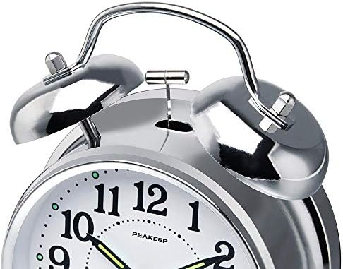 Peakeep Retro 4.5 inches Battery Operated Twin Bell Loud Alarm Clock | for Heavy Sleepers Adults, Old Fashioned Back to 80?€?s for Bedroom Desk Living Room Kids' Room Decoration (Silver) - Image 3