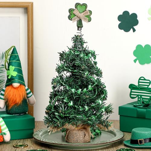 Zomiboo St Patrick's Day Miniature Tree Topper with Lucky Shamrock Decoration St Patrick's Day Ornaments Irish Theme Tree Decoration for Holiday Party Supplies Gift - Image 3