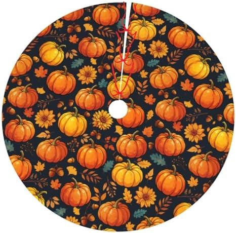 Fall Tree Skirt 30" Pumpkin Tree Mat Halloween Tree Topper Christmas Skirt by Zminciu