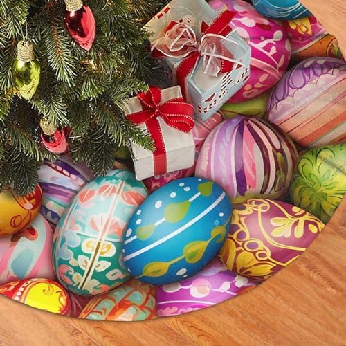 Christmas Tree Skirt, Colorful Easter Eggs Easter Spring Holiday Xmas Large Tree Mat, Party Decorations 48" inches - Image 5