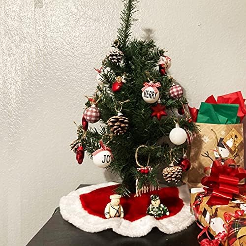 Small Christmas Tree Skirt, 11inch Red Plush Tree Skirt for Mini Christmas Tree Above the Fireplace, Table Candlestick Decorations, New Year Holiday Ornaments - Image 7