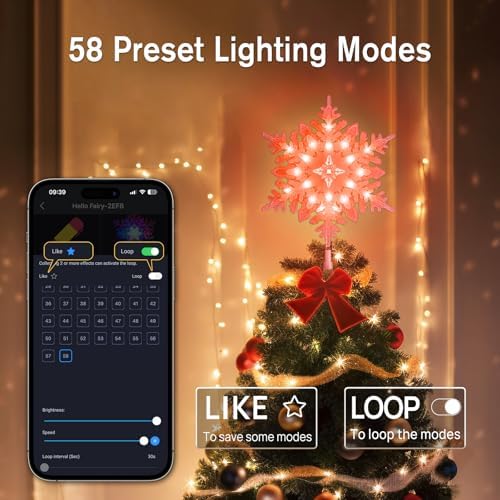 10” Smart Christmas Snowflake Tree Topper with 20 RGB Lights, DIY Colors Changing, Music Sync, Timer, for Xmas Tree Indoor Party Home Office Decoration - Image 3