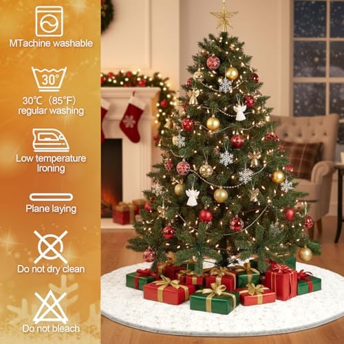 Libima Faux Fur Christmas Tree Skirt, White, 84 Inch - Image 4