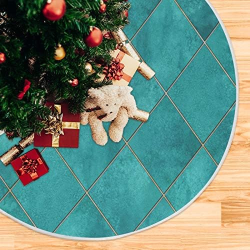 ATTX Teal Watercolor Argyle Geometric Plaid Christmas Tree Skirt 47.2 inch Ornaments Xmas Tree Skirts for Christmas Holiday Decoration New Year Party - Image 5