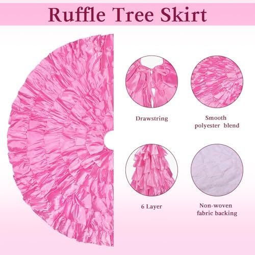 Hot Pink Ruffle Tree Skirt, 48 inch 6-Layer Christmas Decorations Ornaments - Image 5