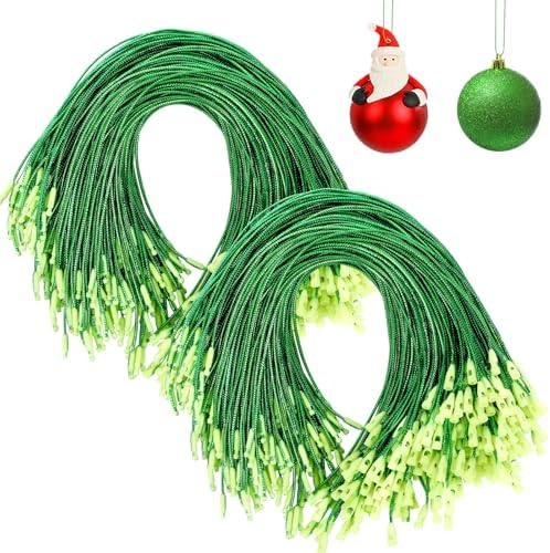 JUNEBRUSHS 600Pcs Christmas Ornament Hooks, Ornament Hangers with Snap Ornament String for Christmas Tree Holiday Party Hanging Decorations Ropes Easy and Fast Locking (Green) by JUNEBRUSHS