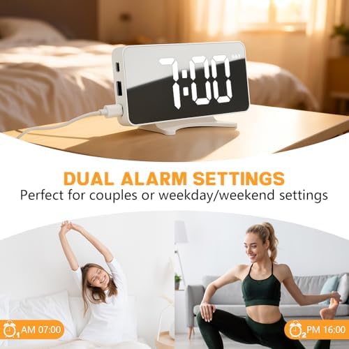 Digital Alarm Clock for Bedroom Dimmable Dual Desk Clock for Heavy Sleepers - Image 3