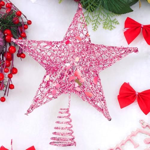URATOT Glittered Christmas Tree Topper Metal Christmas Treetop Hallow Wire Star Topper for Christmas Home Decoration (8 inches, Pink) - Image 4