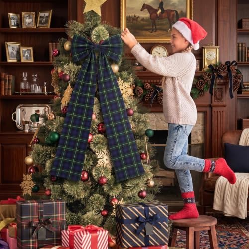 Soulchen 16 x 46 Inch Green Plaid Christmas Tree Topper Extra Large Christmas Bow Giant Coquette Bow Gift Decor for Xmas Tree Wreath Wall Birthday Wedding Holiday Party Decorations - Image 5