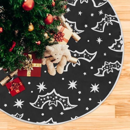 Hand Drawn Bat Pattern 48 Inch Christmas Tree Skirt, Soft Xmas Tree Mat for Party Decoration Holiday Decor Christmas Decorations Indoor Outdoor - Image 5
