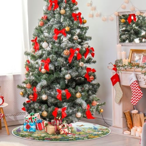 SUABO Spring Floral02 48 Inch Christmas Tree Skirt, Soft Xmas Tree Mat for Party Decoration Holiday Decor Christmas Decorations Indoor Outdoor - Image 4