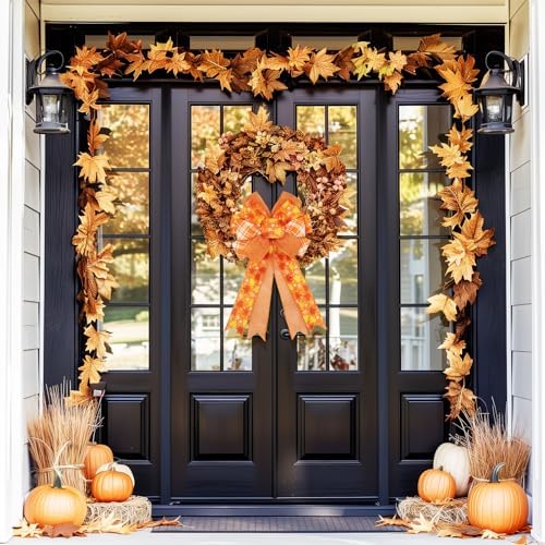 2 Pack Large Fall Wreath Bow 20x11 Inch, Wired Thanksgiving Tree Topper Bow - Image 5