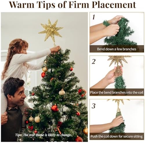 Lewondr Christmas Tree Topper, Plug 3D Starburst Lighted Star Tree Topper - Image 6