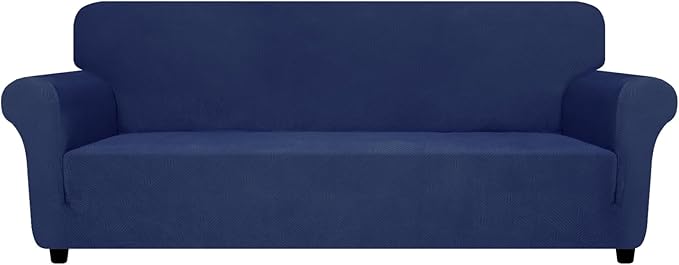 ZNSAYOTX Oversized Super Stretch Couch Cover (92"-115"), New Striped Sofa Covers Comfortable & Durable, Dog Cat Pets Friendly Extra Large Spandex Sofa Slipcovers (Navy Blue, XL Sofa)