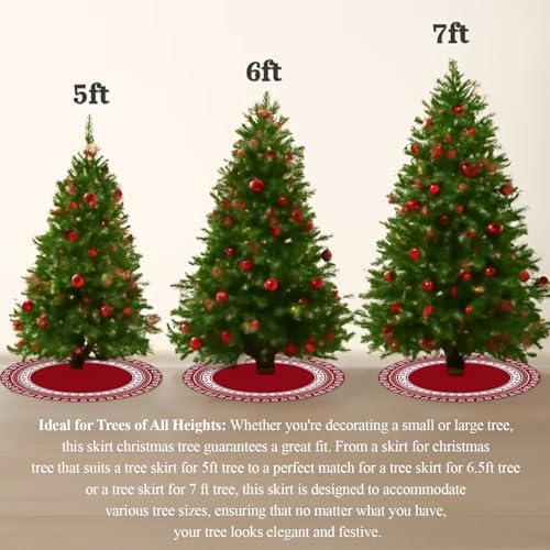Christmas Tree Skirt 48 Inches | Red Xmas Tree Skirt with Rustic Snowflake & Reindeer Pattern, Fits 5 to 7 Foot Trees, Perfect Christmas Decorations for Holiday Trees. - Image 5