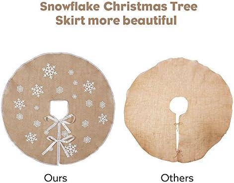 30 Inch Burlap Christmas Tree Skirt with White Snowflakes, Khaki - Image 4