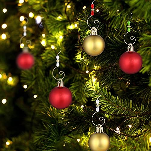 Ripeng 36 Pieces Hook Ornament Acrylic Wire Hook Decoration for Tree Hanger, Home Decor, 4 Styles (Gold,Red,Green,Transparent Bead) - Image 4