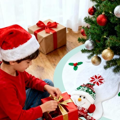 48in Christmas Tree Mat for Under Tree,Blue and White Christmas Tree Skirt for 7.5FT Tree,Rustic 3D Snowman Xmas Tree Mat Decorations Winter New Year Holiday Party Decor Indoor Outdoor - Image 4