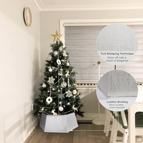 Blissun Hexagonal Christmas Tree Collar - Shiny Fabric Tree Skirt, Decorative Tree Ring for Holiday & Xmas Decor (Shiny Silver) - Image 3