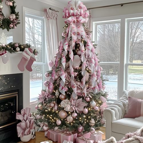 Large Christmas Tree Topper Bow 52x13 Inch, Pre-Tied Wired Wreath Ribbon - Image 5