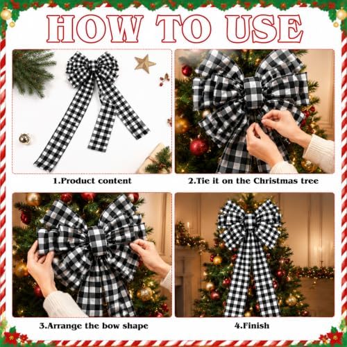 Norme 1 Pcs Black White Extra Large Christmas Tree Topper Bow Decor - Image 4