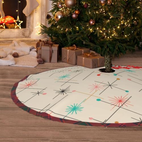 Retro Starburst Mid Century Christmas Tree Skirt Xmas Tree Mat Holiday Party Home Ornaments Decorations 48 inch - Image 5