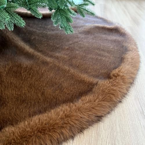 Huntsman High-Pile Faux Fur Christmas Tree Skirt with Hidden Slide Clasp Closure and Durable Microfiber Backing (Grizzly Brown, 60-Inch) - Image 5