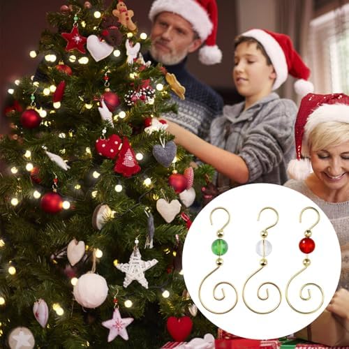 INCREWAY 30 Pcs Golden Wire Ornament Hooks, S-Shaped Christmas Tree Hanger Hooks Metal Decoration Hooks with 3-Color Round Crystal Beads for Party, Home Decor - Image 6