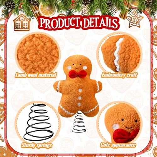 Gejoy Christmas Gingerbread Tree Topper Plush Stuffed Tree Toppers Ornaments for Christmas Party Indoor Xmas Holiday Festive Home Decoration - Image 3