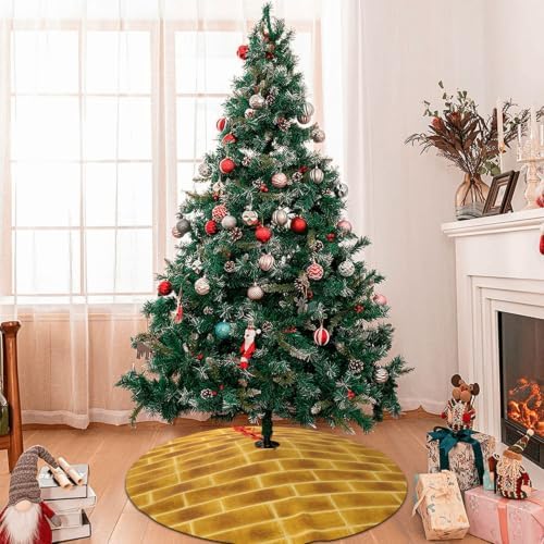 Yellow Brick Christmas Tree Skirt 36 Inch Mat Funny Party Holiday Festive Decor Supplies for Home Occasion Ornament Decorations - Image 2
