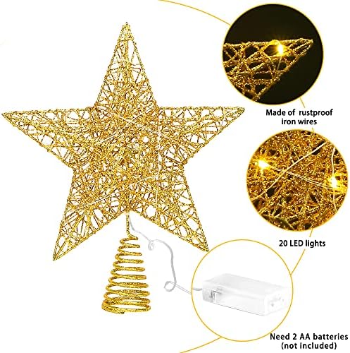 DULEFUN 11.8 Inch Christmas LED Gold Star Tree Topper with 20 LED Lights - Image 4