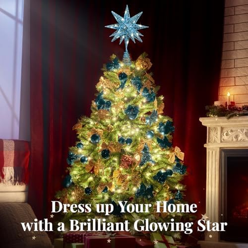 Lewondr Christmas Tree Topper, Plug 3D Starburst Lighted Star Tree Topper - Image 2
