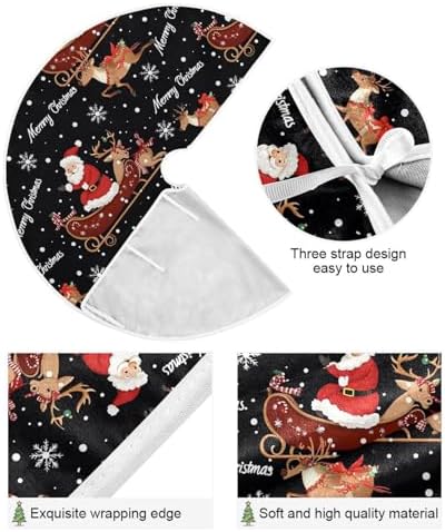 Santa Reindeer Snowflake Christmas Tree Skirt Large Xmas Tree Skirts Decorations 48 in Burlap Tree Mat Cover for 4 ft Trees Holiday Party - Image 3
