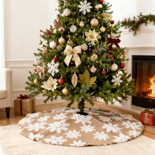 48 Inch Christmas Tree Skirt Rustic Khaki Fluffy Skirt Faua Fur Mats by QueenDream